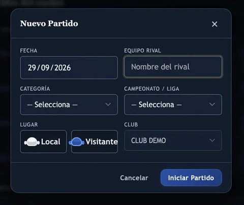 Portero/a · Nuevo partido en WP Player Stats